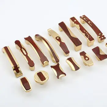 

Wood grain light luxury mahogany golden door handle New Chinese style cabinet drawer modern minimalist wardrobe furniture handle