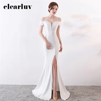 

Evening Dress Sexy Sling Boat Neck Robe De Soiree DX343 Plus Size Tassel Formal Dress 2020 Off The Shoulder Split Evening Gowns