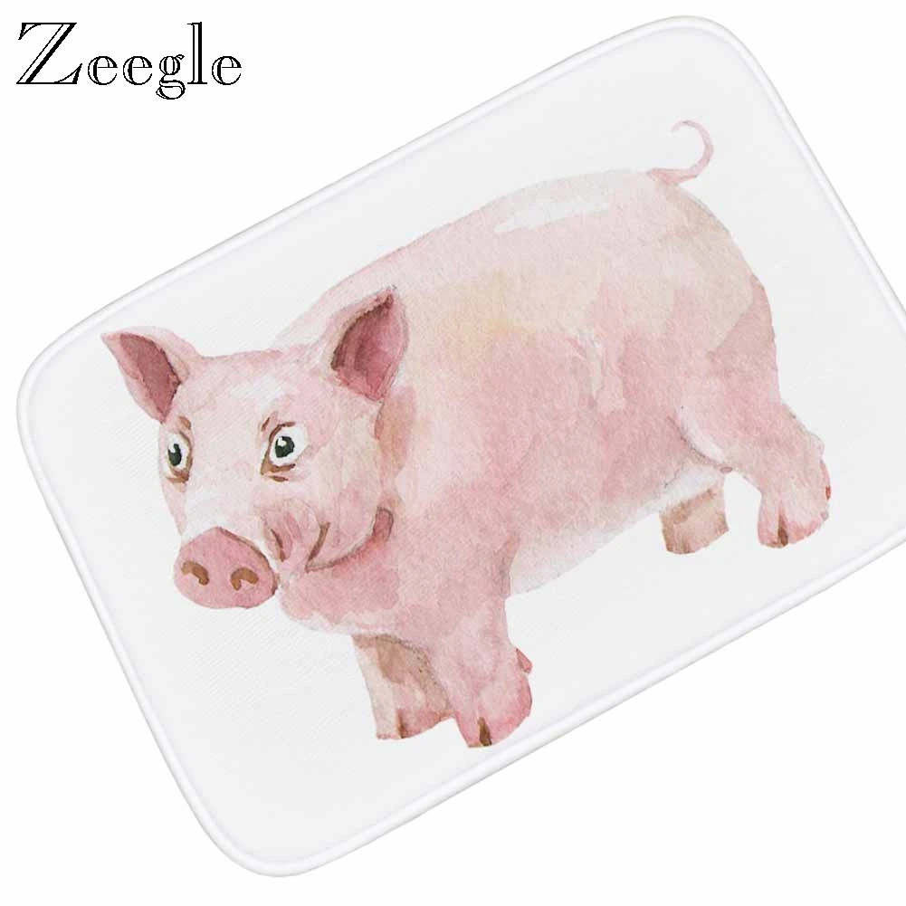 Zeegle Funny Doormat Printed Cute Pig Floor Mat Anti Slip Entrance Carpet Absorbent Foot Mat Flannel Soft Mat Hallway Floor Rug