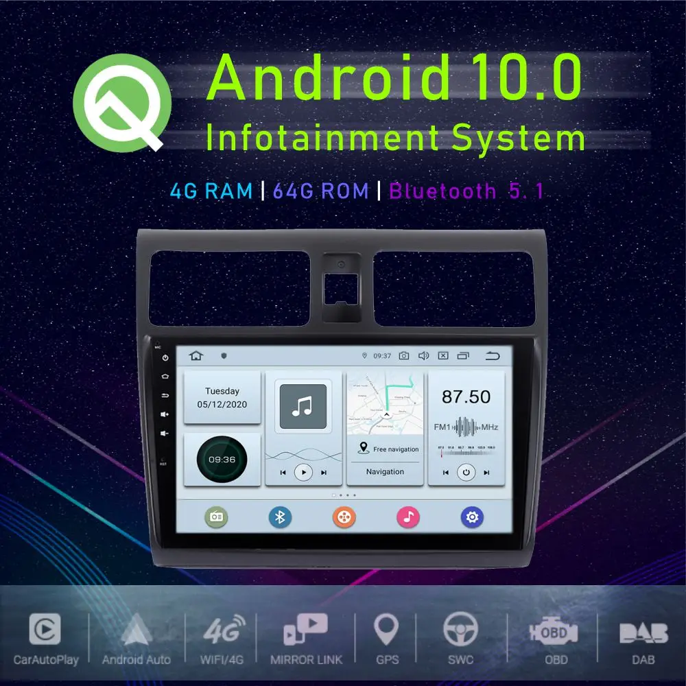 Автомобильный GPS-плеер JSTMAX мультимедийный плеер 9 дюймов на Android 10 0 для Suzuki Swift 2005