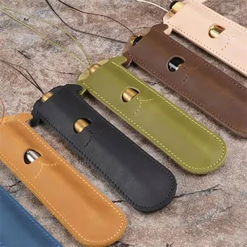 

New vegetable tanned leather pen case pen bag creative stationery cartoon pen cover leather pen cover can be customized gift