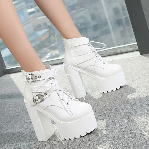 LTARTA/пикантные женские ботинки на платформе со шнуровкой г. Пикантные женские ботинки на высоком каблуке для ночного клуба зимние ботинки женские ZYW-659-1 - Цвет: White thick