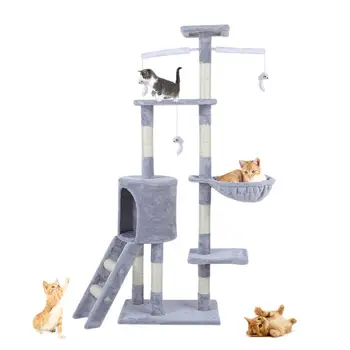

Cat's Tree Tower Condo Scratcher Home Furniture Pets House Hammock Cats Climbing Furniture Pets House Christmas Gift 2021 Happy