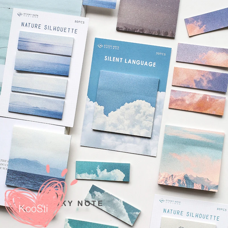 

Kawaii Sticky Notes Nature Cloud Silent Ocean Mountain Memo Pad Notepad Diary Creative Self-Stick Note Memo Pads Stationery Set