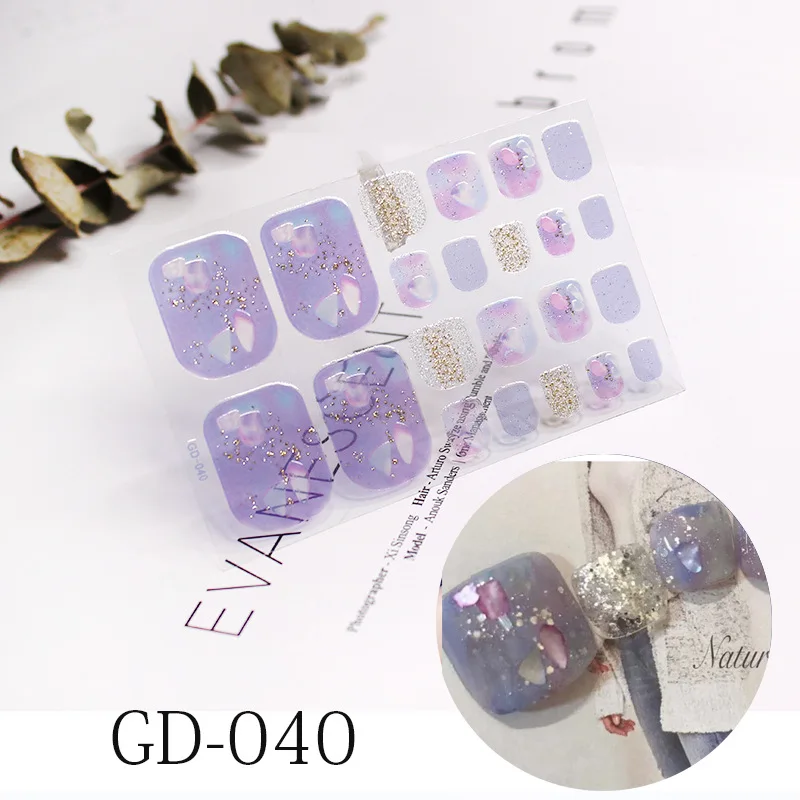 GD-040 22 Типсы, летние, свежие, DIY стикеры на ногти, полное покрытие, водонепроницаемые, самоклеющиеся, декоративные наклейки для ногтей, педикюр, инструменты для красоты - Цвет: GD-040