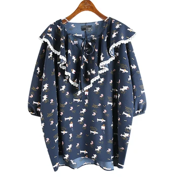 

[EWQ] 2020 Spring Summer New pattern Chiffon V-neck Half Sleeve Print Pattern Ruffles Women Fashion Casual Shirt AW46505