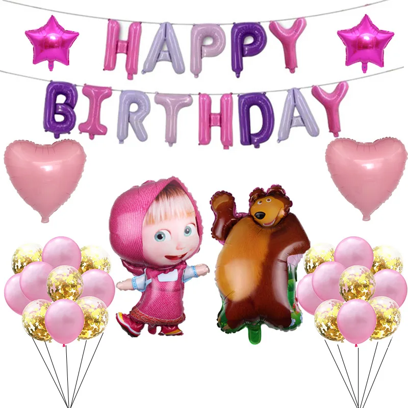 Маша и Медведь Воздушные шары для девочки Маша и Медведь вечеринка на день рождения украшения поставщики балон розовый 3-й 5-й 2-й 1 года - Цвет: same as picture
