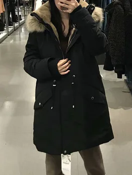 

Cotton Padded Jacket Women Double Thick Warm Fleece Fur Hooded Winter Coat Black Causal Basic Plus Size Parkas Long Overcoats