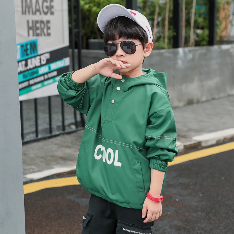 

2019 Autumn New Style Korean-style BOY'S CHILDREN'S Jacket Children Big Boy Printed Pullover Casual Trench Coat