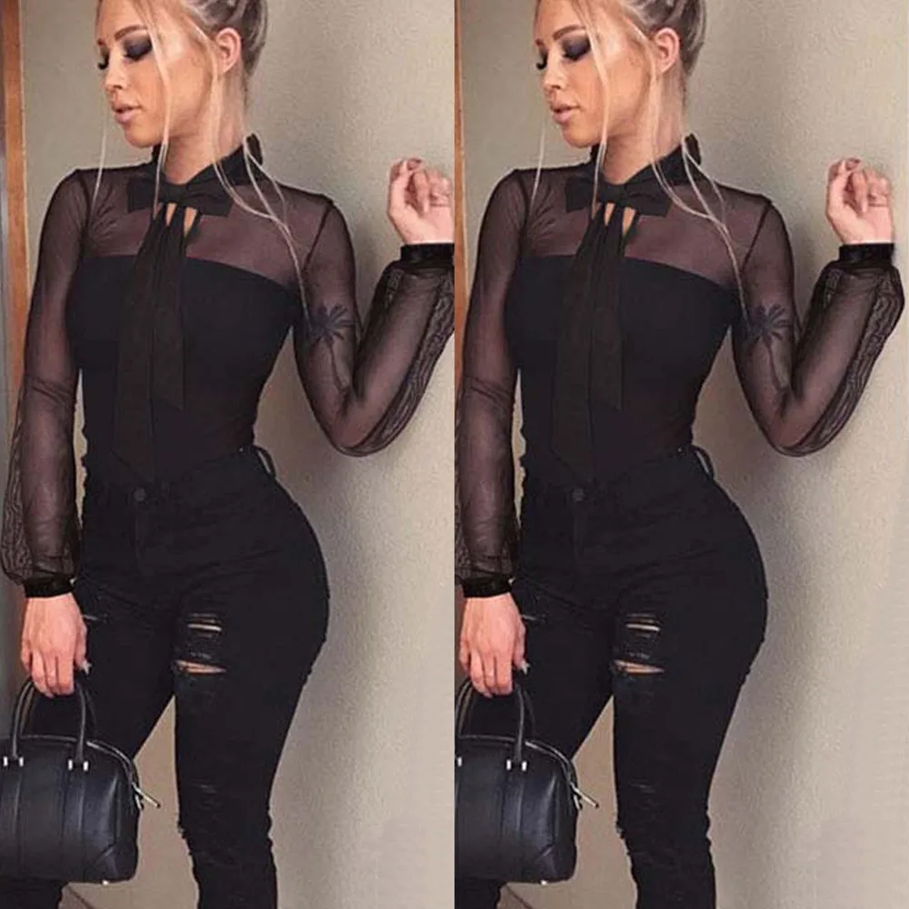 Sexy Women Bodysuit Rompers For Women Spring Autumn Women's Hollow Out Mesh Long Sleeve Bodycon Body Suit Ladies Overalls