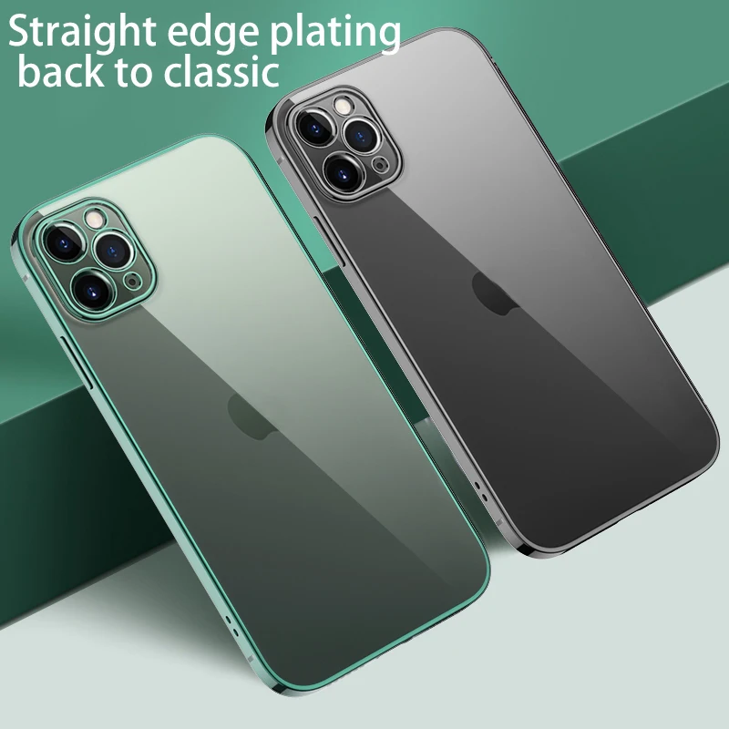 

Luxury Classic Square Frame Plating Case on For iPhone 12 11 xs Pro Max Mini For iPhone x xr 7 8 Plus SE 2020 Soft Clear Cover