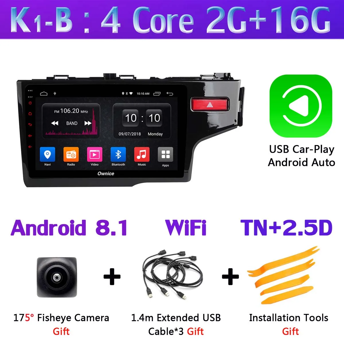 Панорамная камера 360 ° Android 9,0 8 ядерный 4G+ 64G DSP SPDIF CarPlay Автомобильный gps радио плеер для Honda Fit Jazz- LHD RHD - Цвет: K1-B-CarPlay
