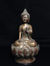 

Home Decor 11" Tibet Buddhism Old Bronze Cinnabars Shakyamuni Buddha Statue Prince Buddha Sitting lotus Amitabha
