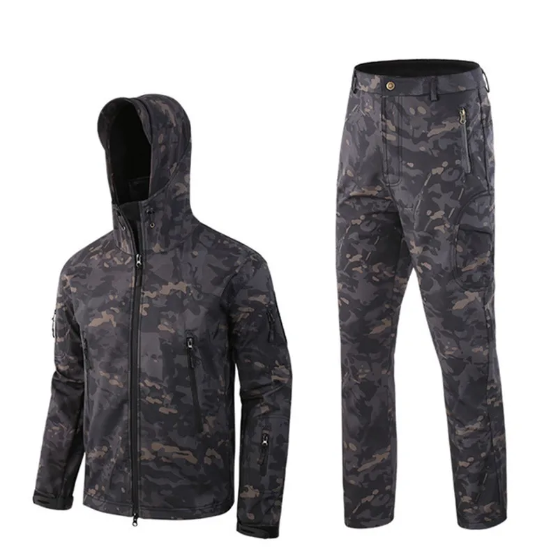 Jacket+pants Hiking Clothings hunt jacket man outdoor waterproof Keep warmell Fleece camouflag Windbreaker s-4xl