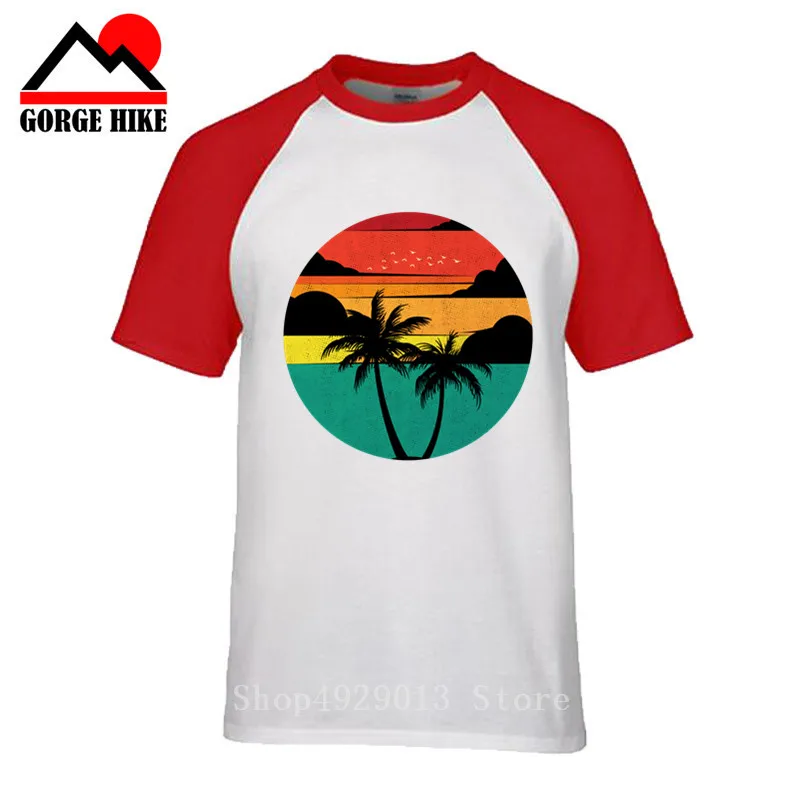 Hawaii Vacationland Футболка-заката пальмы-безборье синтун волна ретро мультфильм небеса