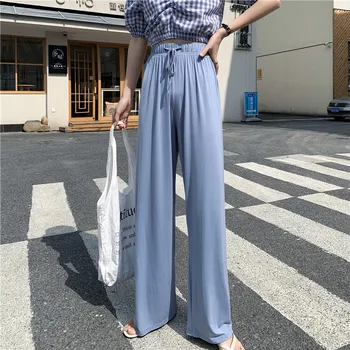 

Age-reduced Light and Mature Wind Wide-leg Pants Women Elastic Band Lace Hong Kong Flavor Cotton Floor Full Length Pants Female