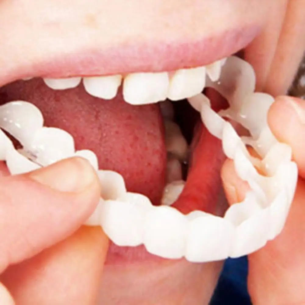 

2Pcs Silicone Simulation Upper Bottom Teeth Denture Whitening Fake Tooth Cover