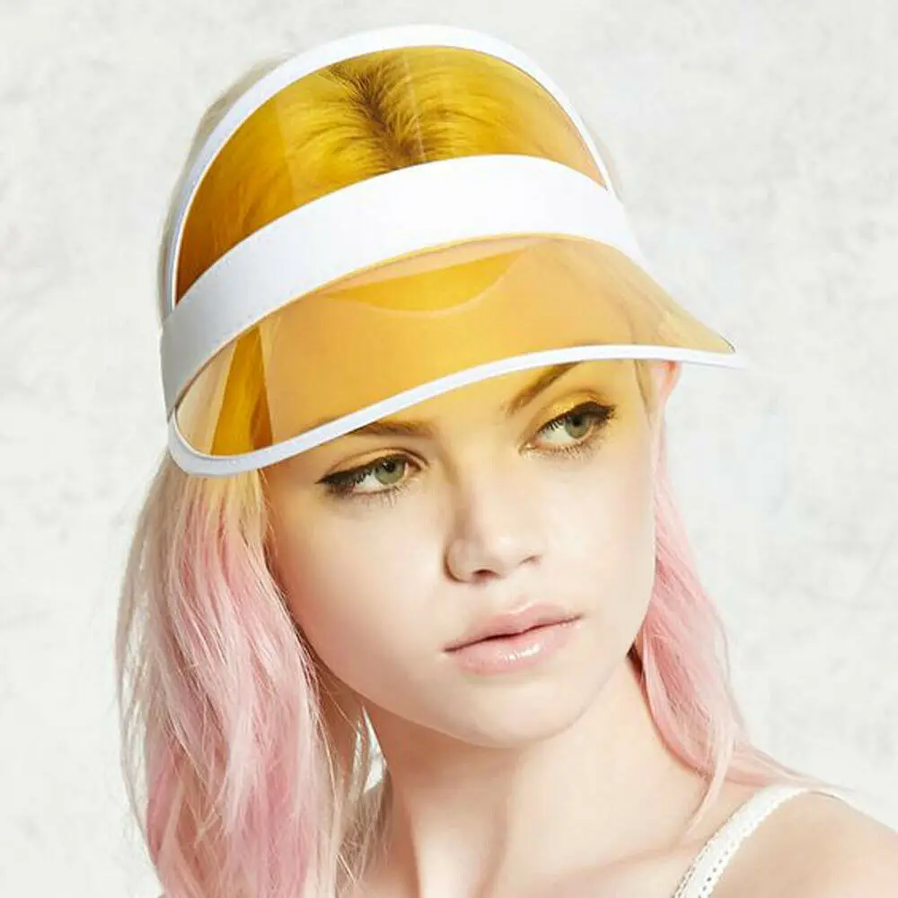 Hot Summer PVC Hat Solid Sun Visor Party Casual Hat Clear Plastic Adult Women Fashion Ladies Sunscreen Cap