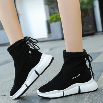 

Net red short boots women's shoes flat casual socks boots spring and autumn single boots sports thin stretch Martin boots women