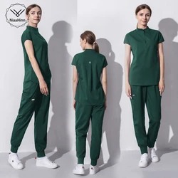 Green Hospital Uniform High-end Elastic Fabric Veterinary Clinic Operating Room Surgical Gown Medical Uniform Scrubs Jogger Suit