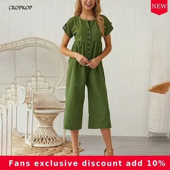 

Rompers Cotton And Linen Wide Leg Jumpsuit Casual Summer Tops Clothing One Piece Suits Pants Women 2020 Blue Overalls For Women