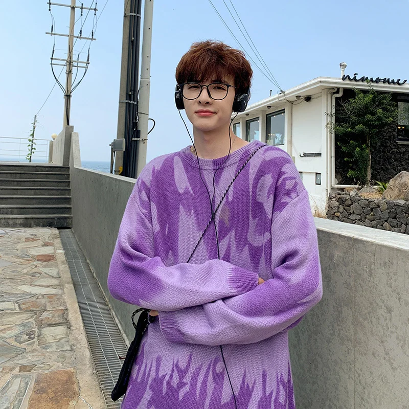 UYUK Autumn And Winter Loose Casual Trend Round Neck Print Street Wind Knitted Multicolor Sweater Clothes Homme Men UYUK Autumn And Winter Loose Casual Trend Round Neck Print Street Wind Knitted Multicolor Sweater Clothes Homme Men