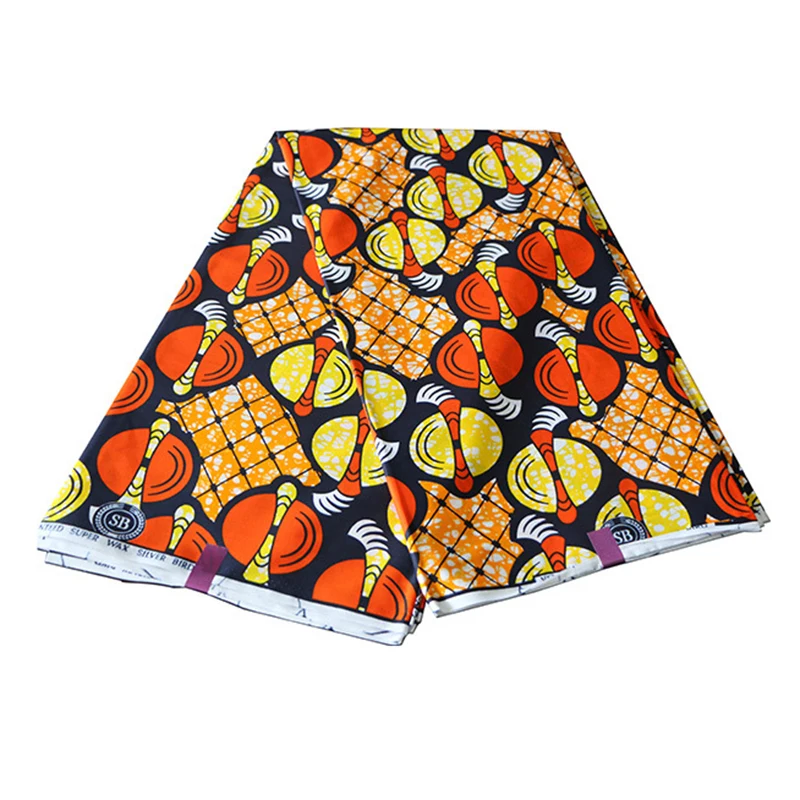 

2019 Wax Fabric Real 100% Cotton High Quality African Yellow And Orange Print Fabric Wax Java 6Yards\set