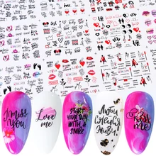 12 видов конструкций переводные наклейки для ногтей с черными буквами, наклейки для ногтей с изображением сердца, слайдер из фольги для дизайна ногтей, декоративные LABN1489-1500