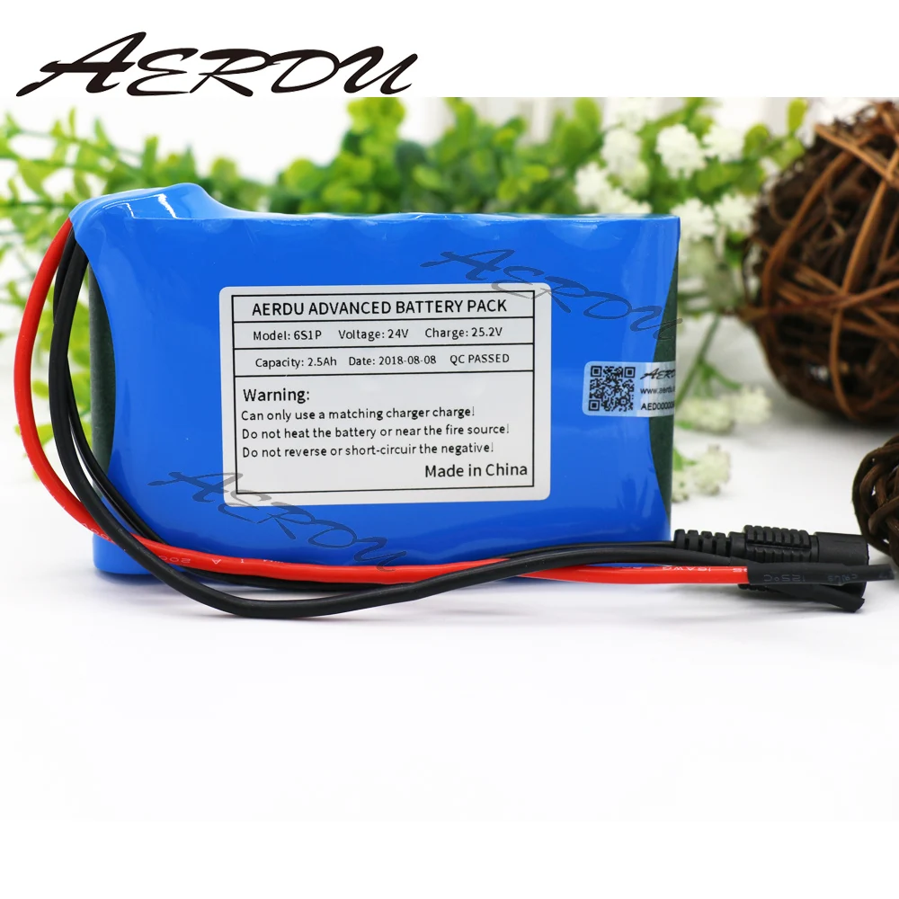 

AERDU 6S1P 24V 2.5Ah 25.2V Li-Ion battery pack lithium batteries for electric motor bicycle ebike scooter toys drill with BMS