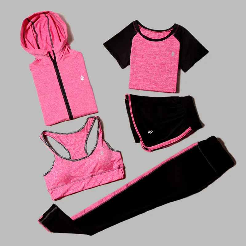 

5 Piece Set Yoga For Women's Running Fitness T-Shirt Sports Bra Wear Fitness Clothing Women Training Set Sport Suit