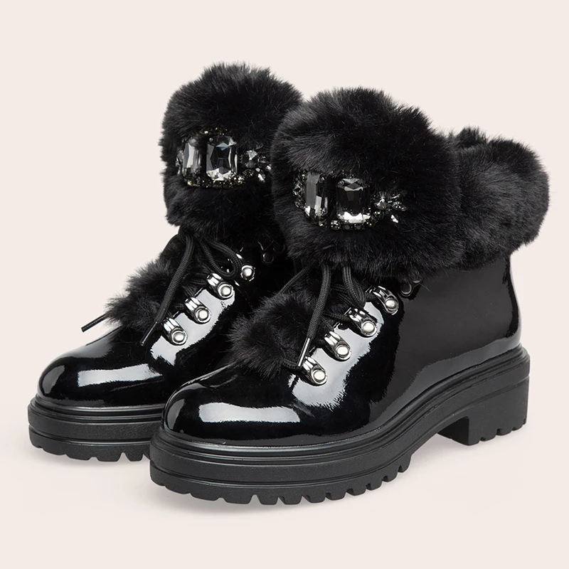 black patent snow boots