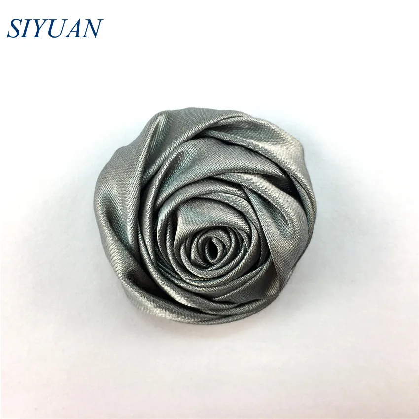22-dark gray 10 шт./лот, искусственные аксессуары для волос 1,4 '', мини-свернутый атласный цветок с зажимом для волос, цветок бутон розы, Свадебный декор TH64 - Цвет: 22-dark gray