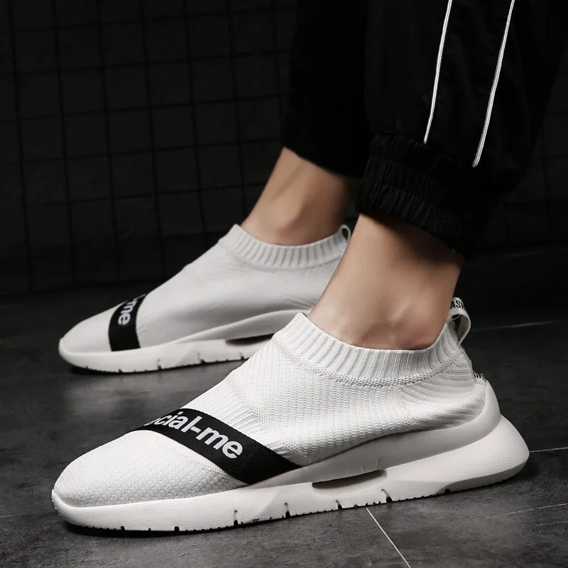 

Men's Sporty Shoes Autumn New Style Elasticity Fly Woven wa zi xie Mesh Foot Covering Loafers Shoes White