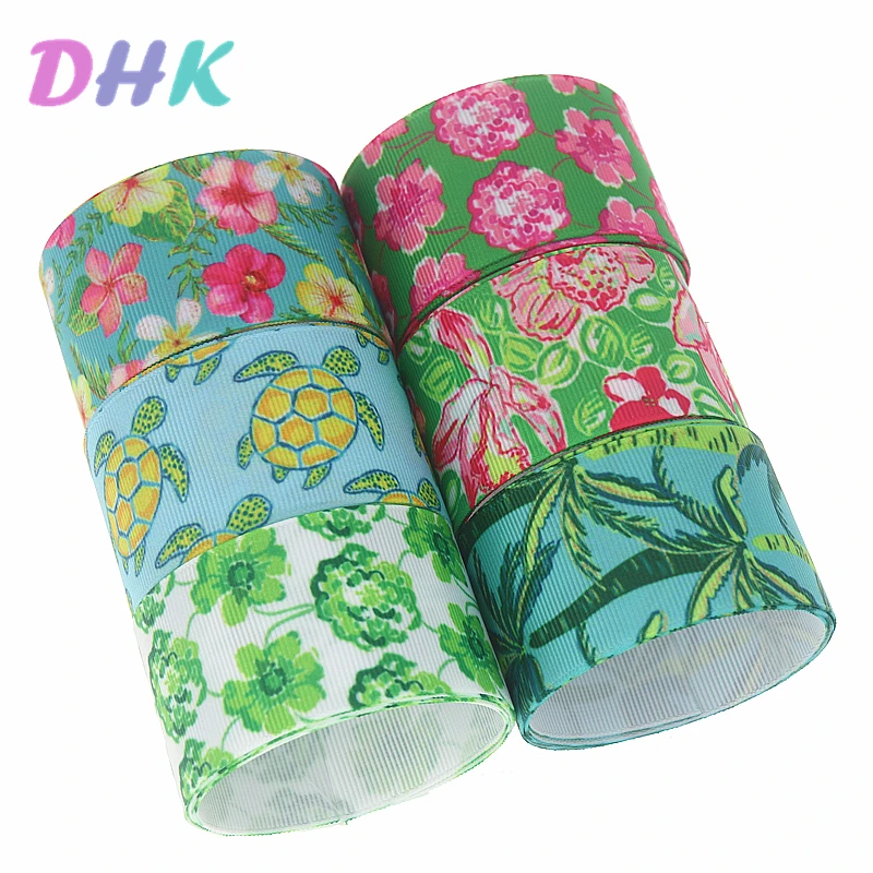 

DHK 1.5'' 5yards pattern flower tutle Printed Grosgrain Ribbon Accessory Hairbow Headwear Decoration DIY Wholesale 38mm C1702