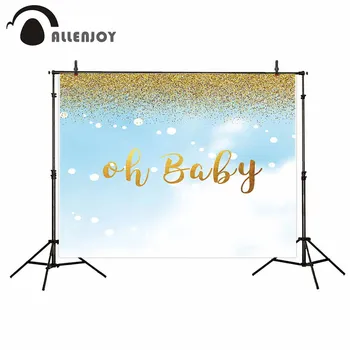 

Allenjoy Oh Baby Photocall Golden Glitter Cloud Blue Sky Dot Bokeh Pastel Backdrops Cloth Child Birthday Party Banners Curtains