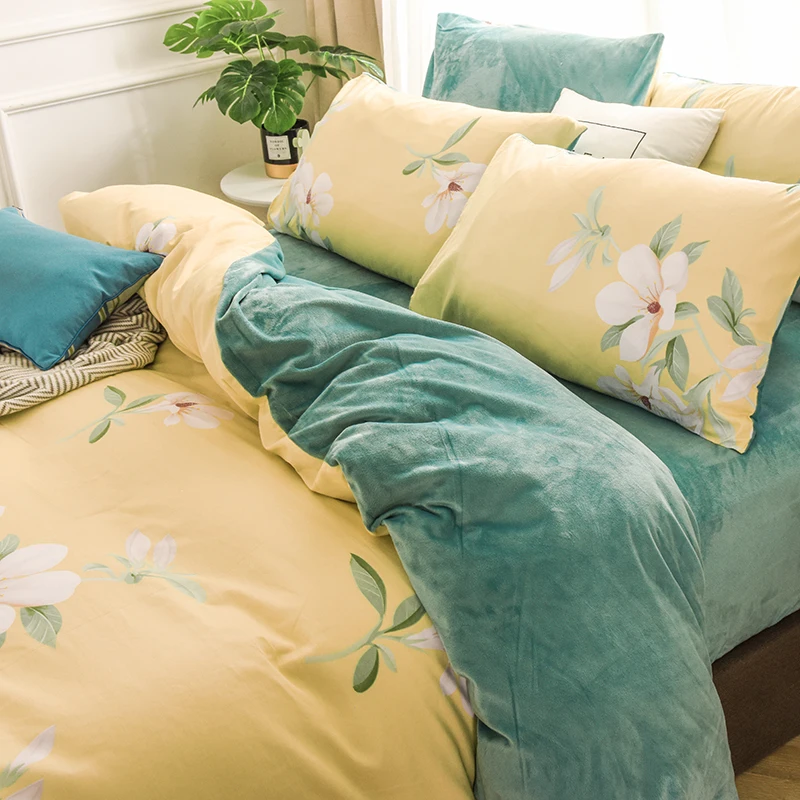 Dreamort осень и зима хлопковый+ фланелевый Комплект постельного белья queen King size простыня+ пододеяльник+ наволочка