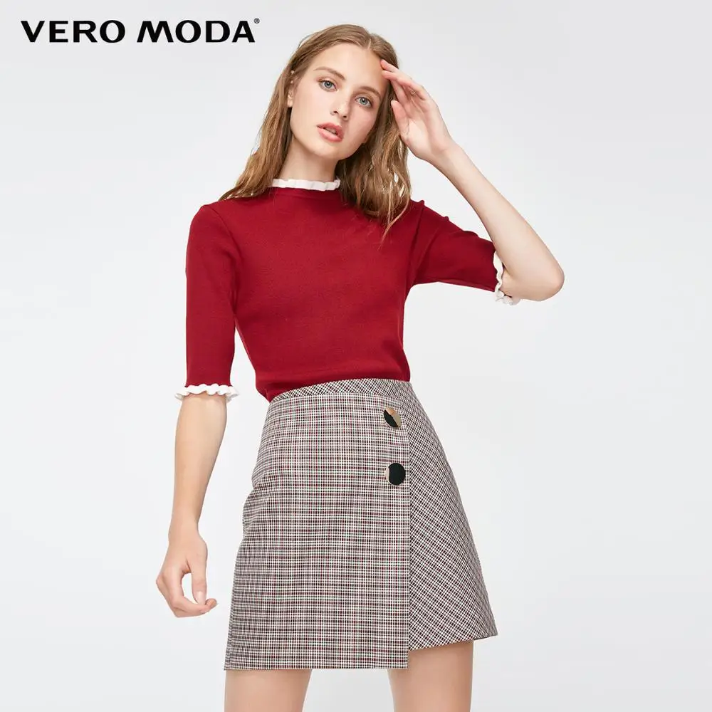 Vero Moda Женская креативная юбка с металлическими пуговицами в ломаную клетку | 319116502
