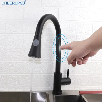 

Kitchen Sink Smart Touch Faucet Deck Mount Automatic Stainless Steel Crane Pull Out Sensitive Taps Matte Black Luxury Faucets