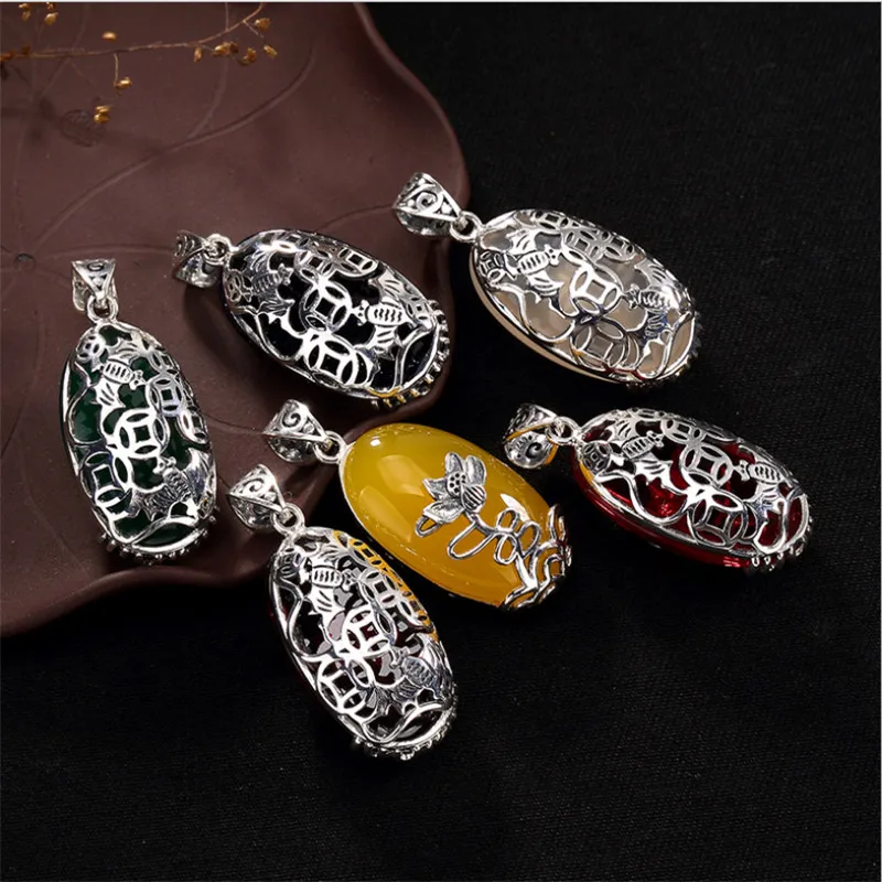Big NOT FAKE S925 Sterling Silver Israel Amber Lotus Flower Pedants Artisan Baltic health rich lithuania Chalcedony Yellow