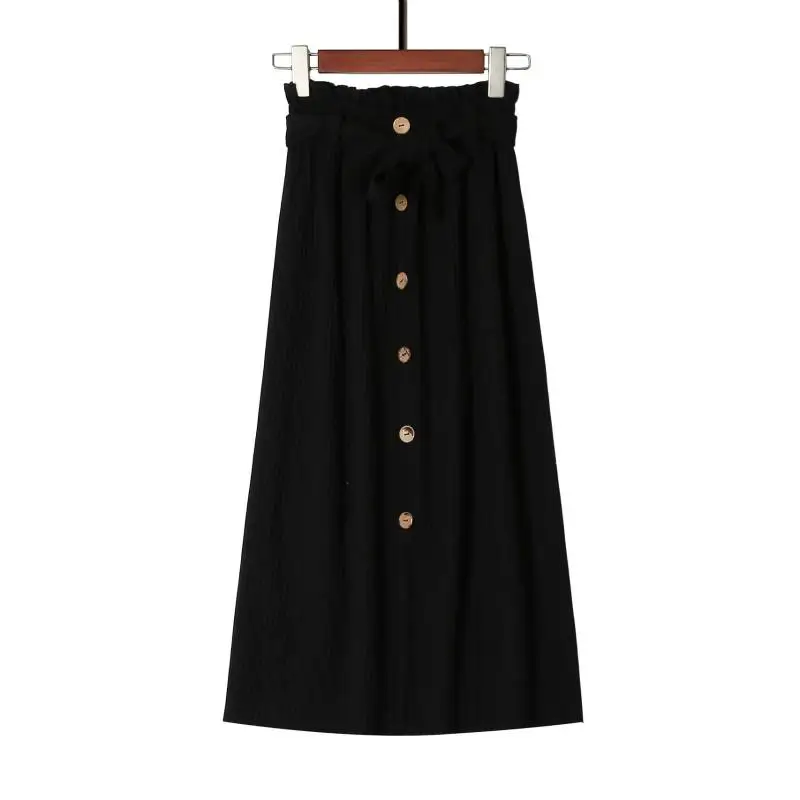 Трикотажная длинная юбка с одной пуговицей для женщин, однотонная тонкая плиссированная юбка для женщин на осень и зиму, эластичные юбки с высокой талией для женщин - Цвет: Black
