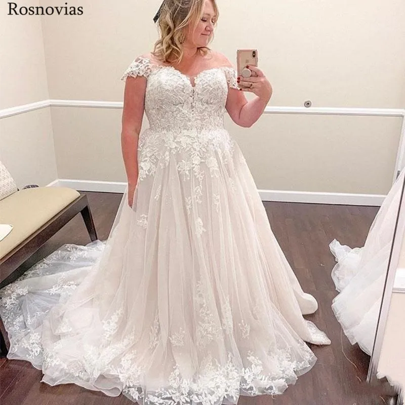 Off Shoulder Lace Top Wedding Dresses 2019 Sleeveless Appliques Sweep Train Vestido De Novia Beach Bridal Gowns Custom Plus Size