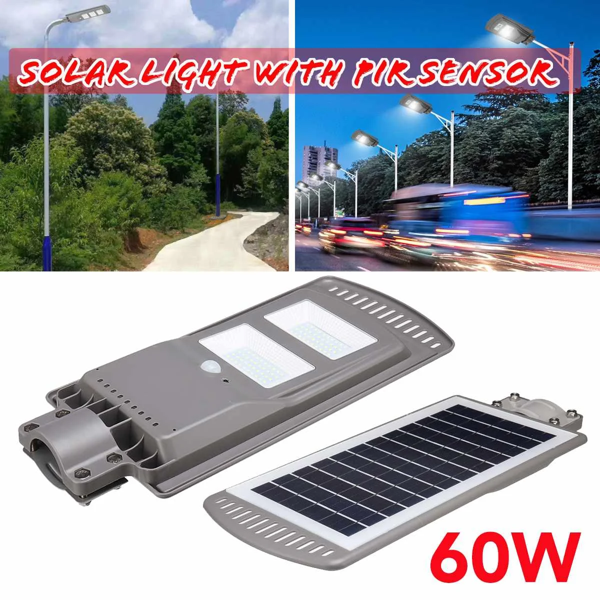 

60W LED Solar Lamp Powered PIR Motion Sensor Wall Light Waterproof Outdoor Garden Flood Light Road Street Pathway Security Lamp