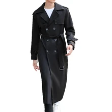 Мужской удлиненный плащ в английском стиле, двубортный, большой размер, черный цвет хаки, ветровка, пальто для B60