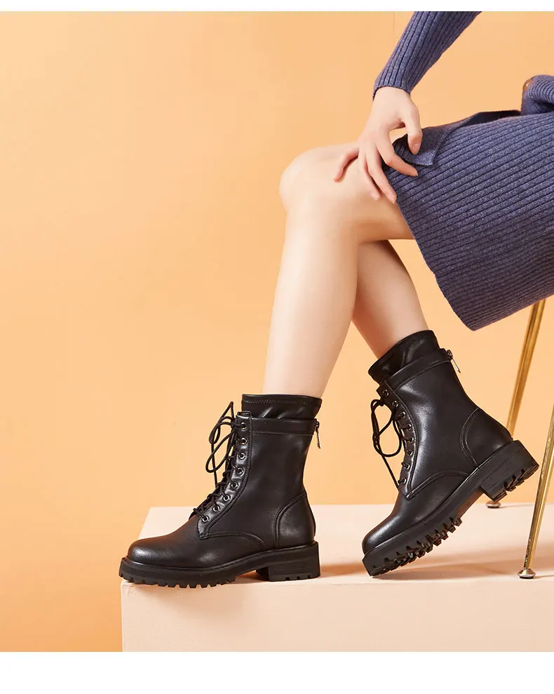 GEMEIQ Women's Boots Genuine Leather zipper short barrel with Martin Boots Women's Winter New High Heel Leisure Boots