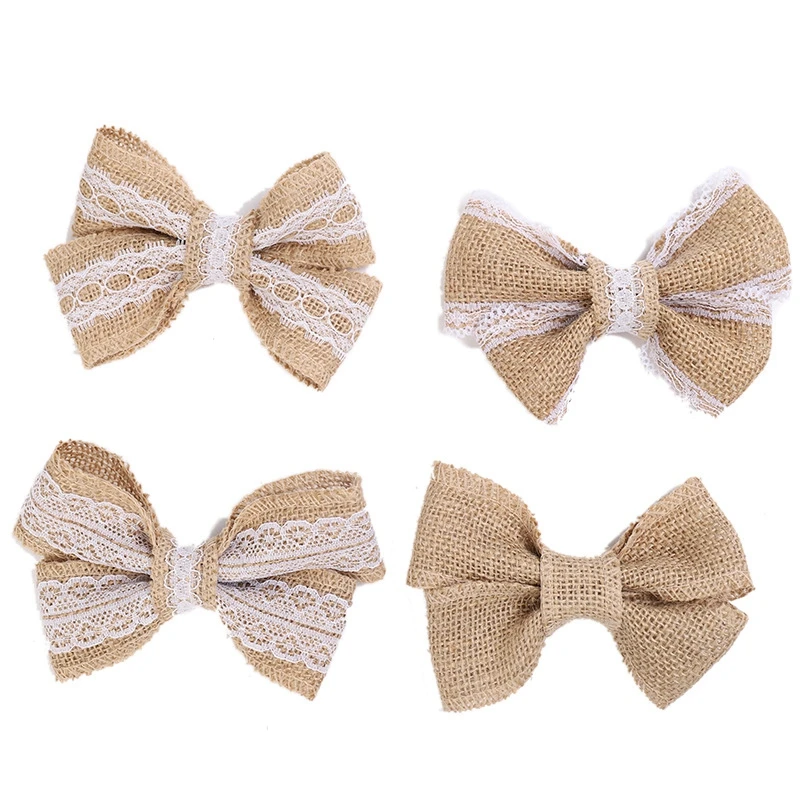 1 шт. винтажная натуральная джутовая Мешковина банты со стразами и кружевной