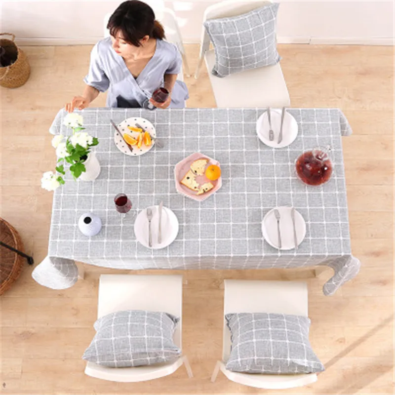 ZHUO MO plaid Tablecloth Cotton and linen waterproof rectangle table Cloth 5 colors Dining Table Cover for Home Decoration
