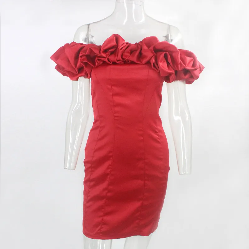 Feditch Satin Ruffles Sleeve 2020 Summer Dress Backless Strapless Bodycon White Dress Short Sexy Party Dress Nightclub Vestidos