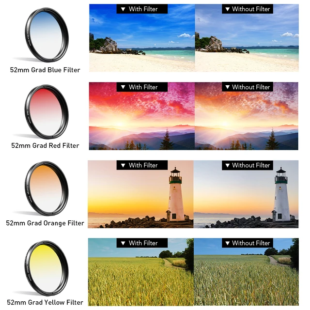 APEXEL 9 in 1 52mm Full Color Filter Camera Lens Kit Red Blue Filter+CPL+ND+Star Filter 0.45X Wide+15X Macro For Nikon Lens 4