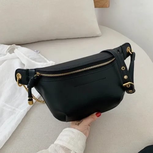 Bokinslon Simple Large-Capacity PU Leather Ladies Bag Wild Portable Messenger Shoulder Bag Fashion Women - Color: blackE