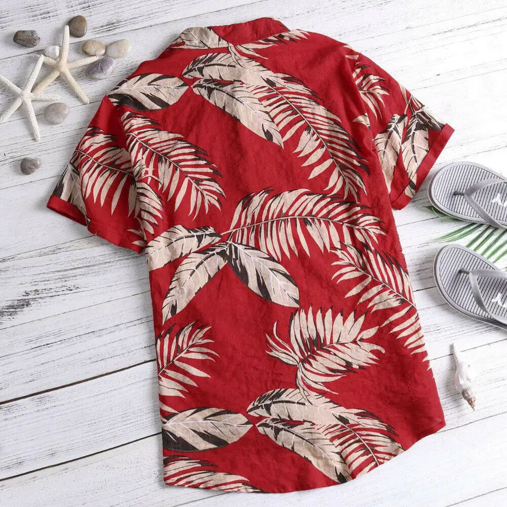 Hawaiian Shirt US Men Summer Floral Print Beach Short Sleeve Casual Luau Shirt Tops Holiday Shirts Tops